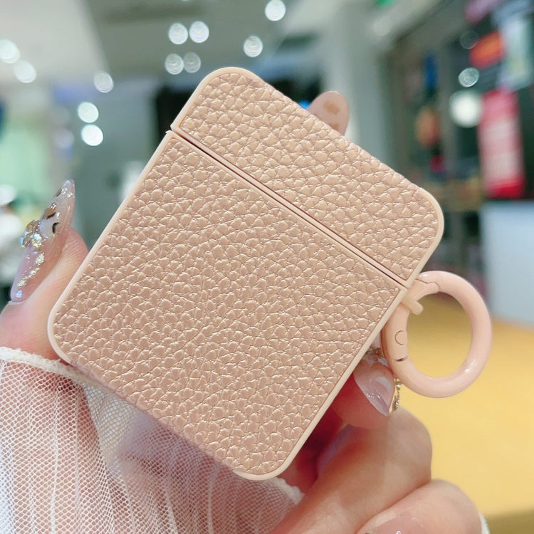 For AirPods 1 / 2 Litchi Texture Leather Sticker Earphones Protective Case