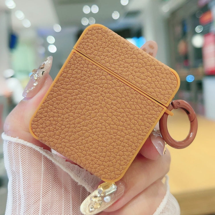 For AirPods 1 / 2 Litchi Texture Leather Sticker Earphones Protective Case