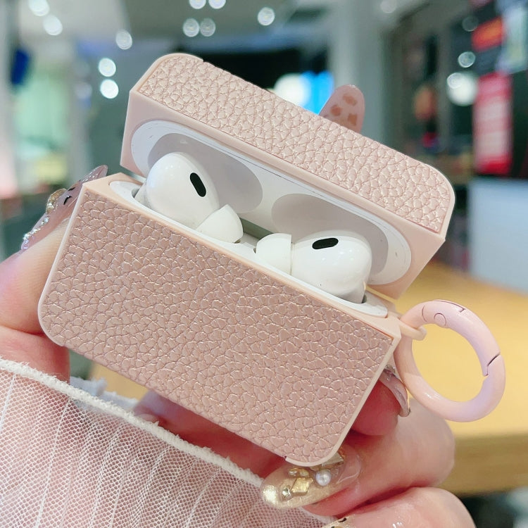 For AirPods 4 Litchi Texture Leather Sticker Earphones Protective Case