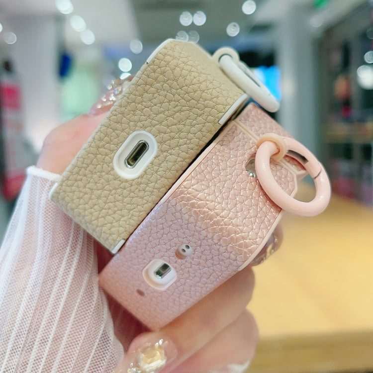 For AirPods 4 Litchi Texture Leather Sticker Earphones Protective Case