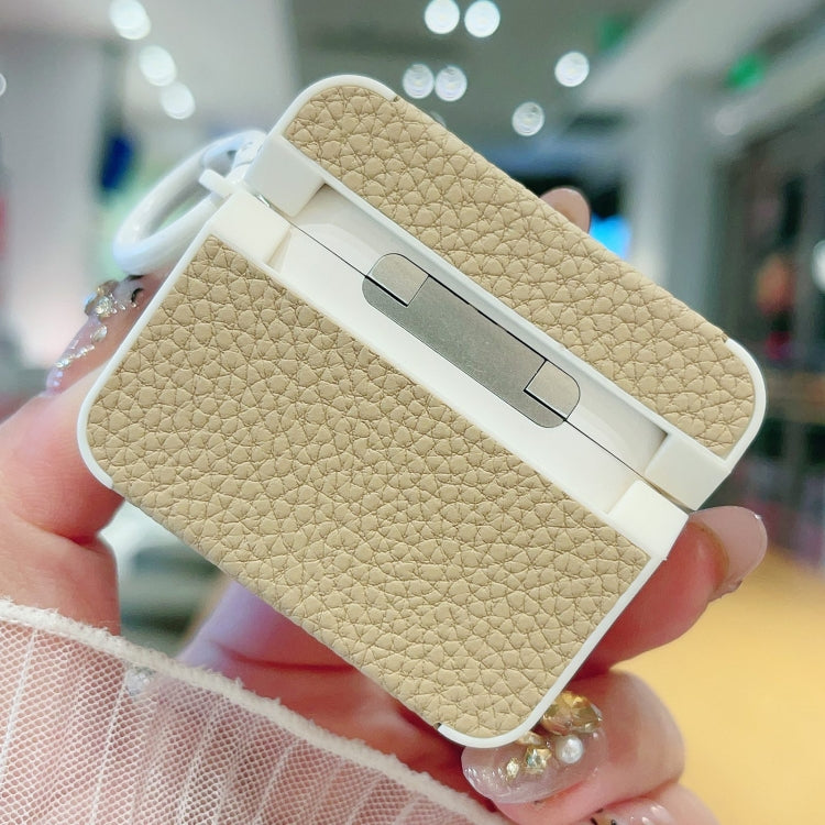For AirPods 4 Litchi Texture Leather Sticker Earphones Protective Case