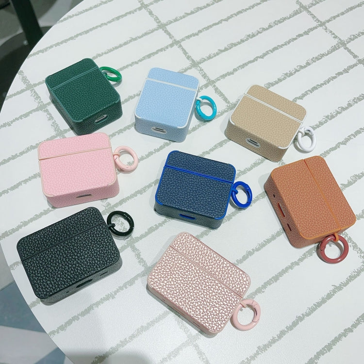 For AirPods 4 Litchi Texture Leather Sticker Earphones Protective Case