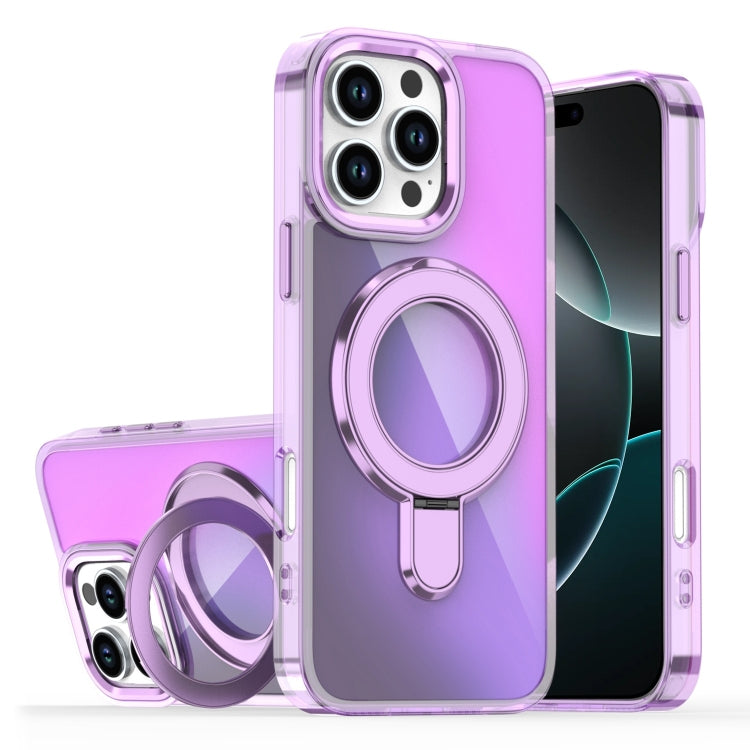 For iPhone 16 Pro Plating Gradient Discolor MagSafe Holder Phone Case