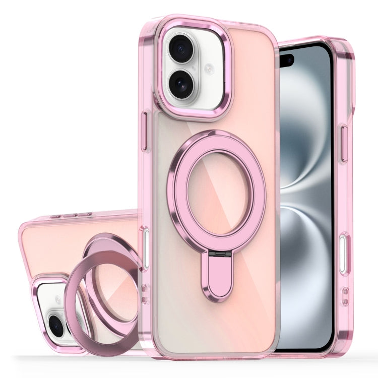 For iPhone 16 Plus Plating Gradient Discolor MagSafe Holder Phone Case