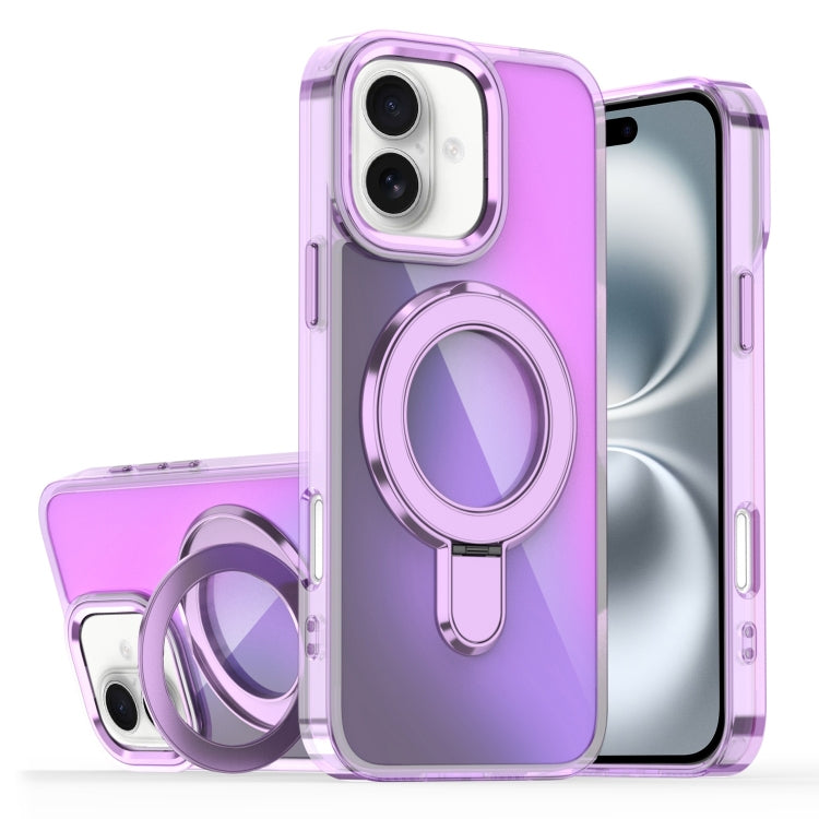 For iPhone 16 Plus Plating Gradient Discolor MagSafe Holder Phone Case