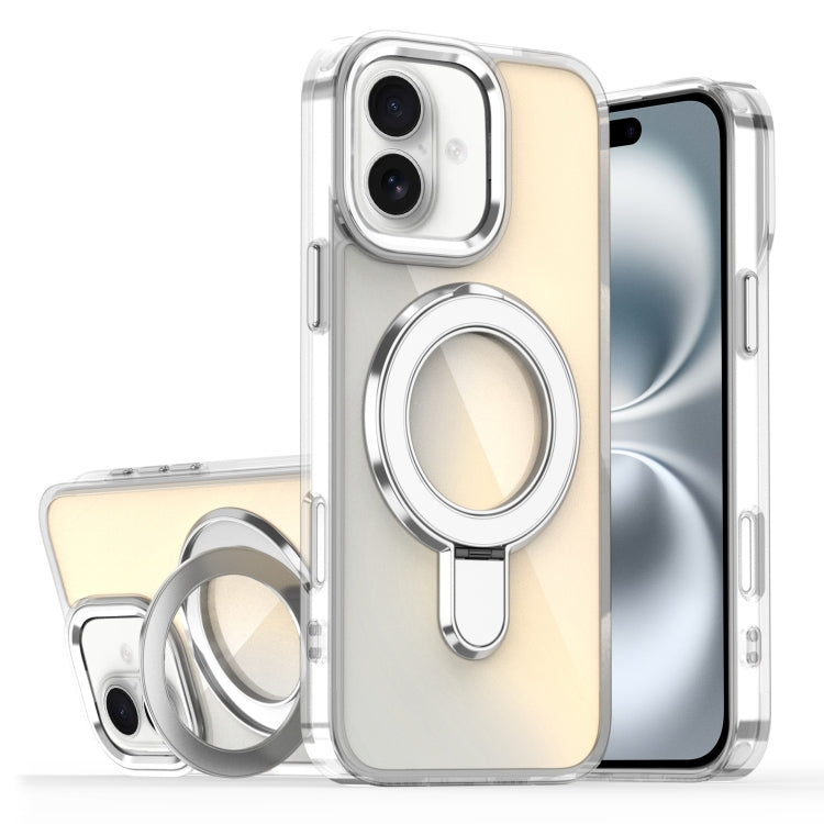 For iPhone 16 Plus Plating Gradient Discolor MagSafe Holder Phone Case