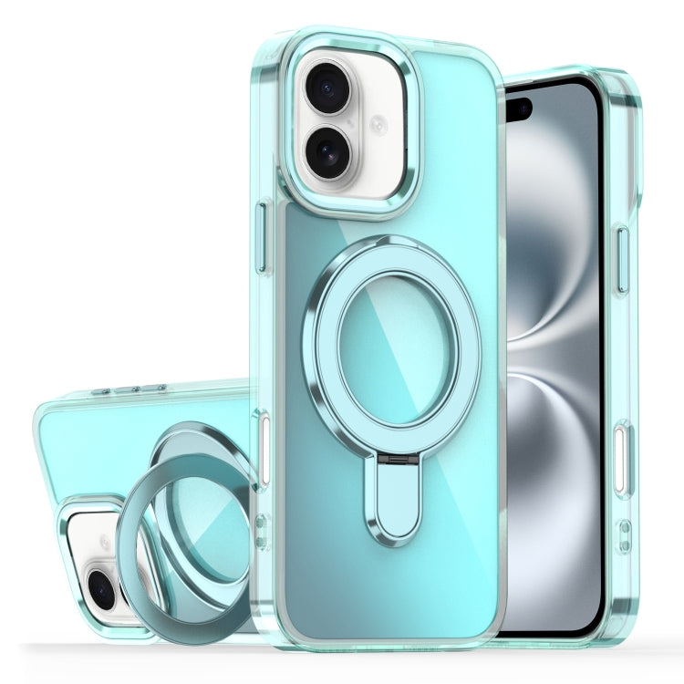 For iPhone 16 Plating Gradient Discolor MagSafe Holder Phone Case