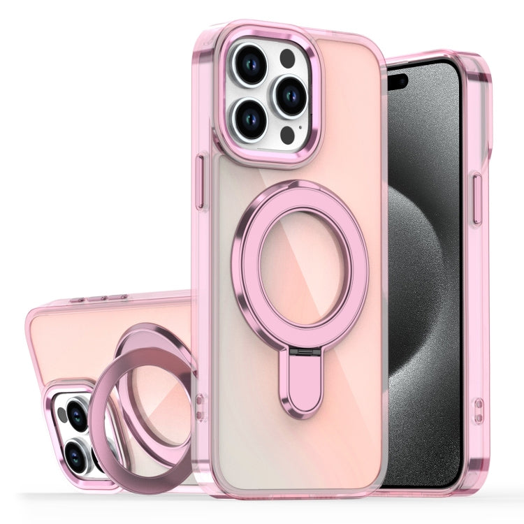 For iPhone 15 Pro Max Plating Gradient Discolor MagSafe Holder Phone Case