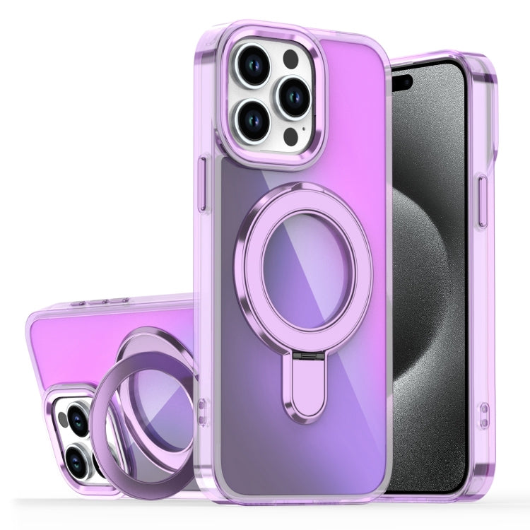 For iPhone 15 Pro Max Plating Gradient Discolor MagSafe Holder Phone Case