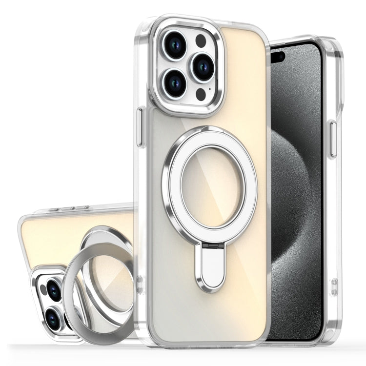 For iPhone 15 Pro Plating Gradient Discolor MagSafe Holder Phone Case