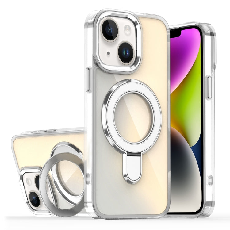 For iPhone 15 Plus / 14 Plus Plating Gradient Discolor MagSafe Holder Phone Case