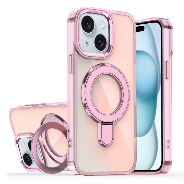 For iPhone 15 Plating Gradient Discolor MagSafe Holder Phone Case