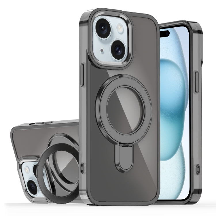 For iPhone 15 Plating Gradient Discolor MagSafe Holder Phone Case