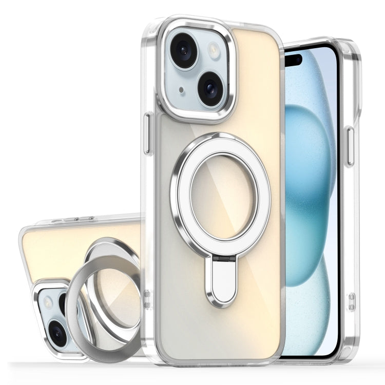 For iPhone 15 Plating Gradient Discolor MagSafe Holder Phone Case
