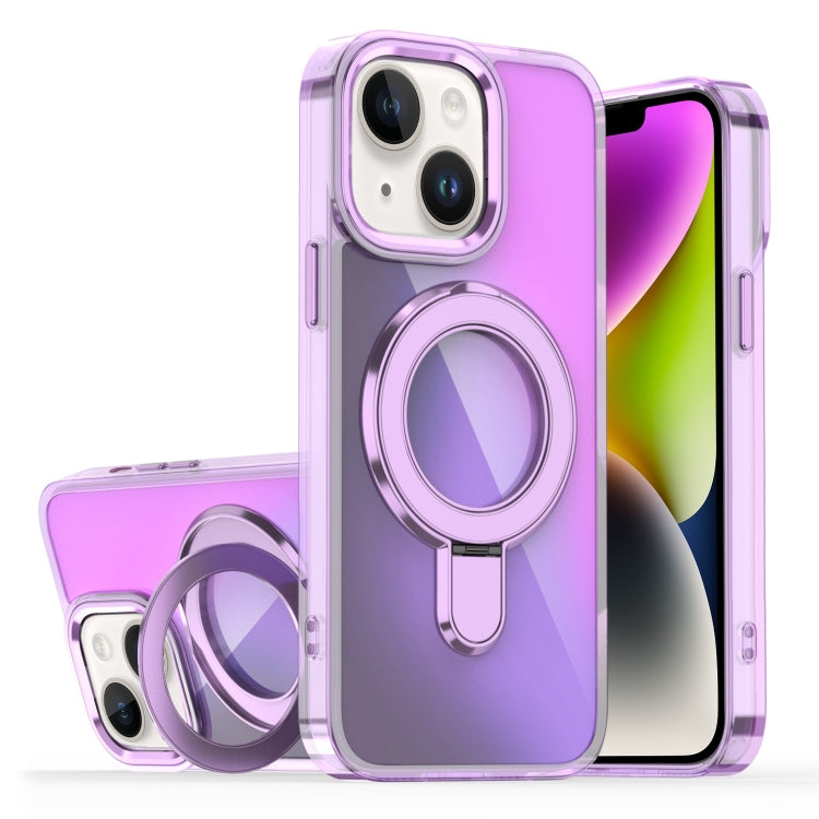 For iPhone 14 / 13 Plating Gradient Discolor MagSafe Holder Phone Case