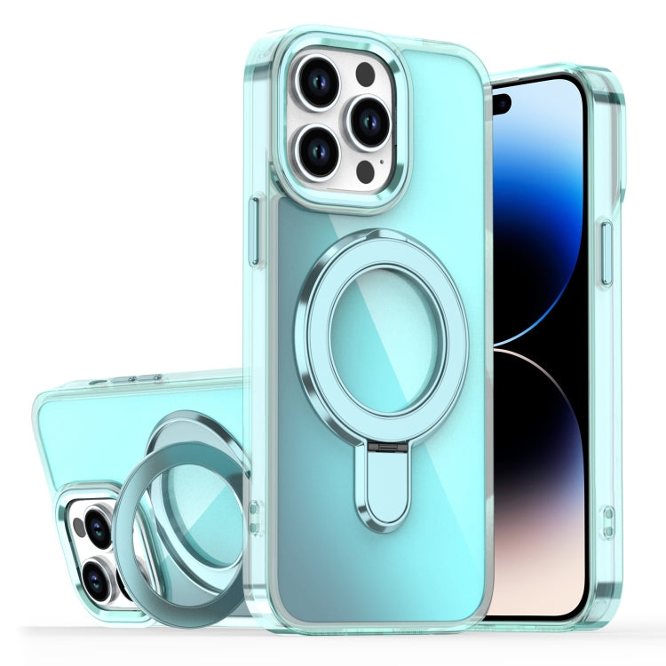 For iPhone 14 Pro Plating Gradient Discolor MagSafe Holder Phone Case