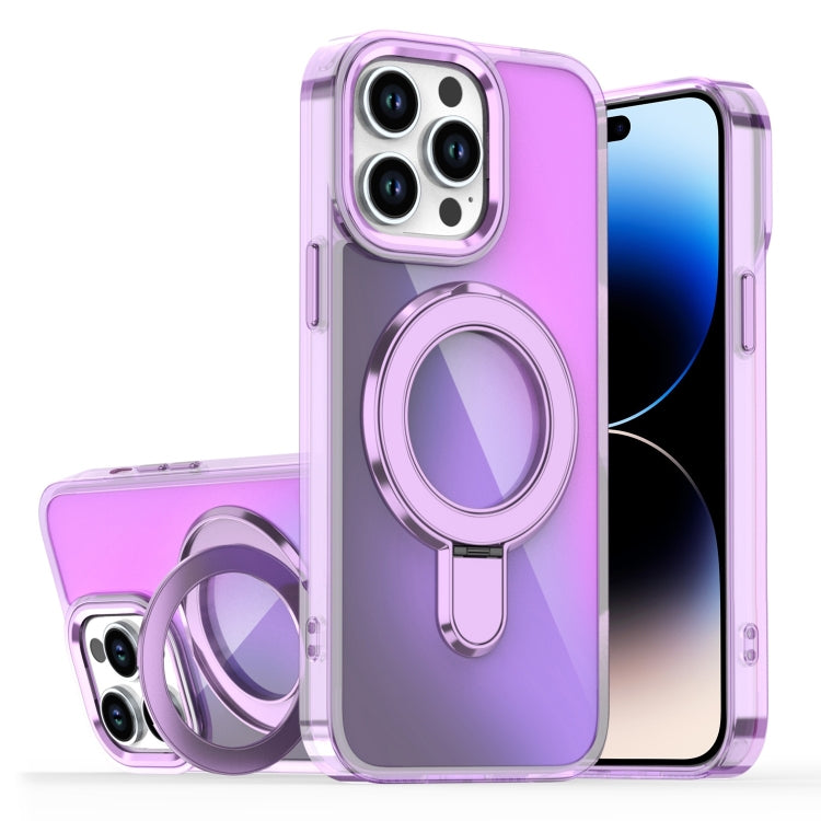 For iPhone 14 Pro Plating Gradient Discolor MagSafe Holder Phone Case