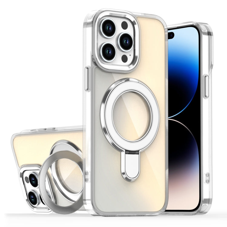 For iPhone 14 Pro Plating Gradient Discolor MagSafe Holder Phone Case