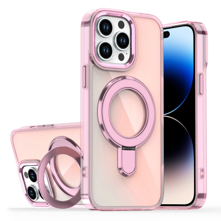 For iPhone 14 Pro Max Plating Gradient Discolor MagSafe Holder Phone Case