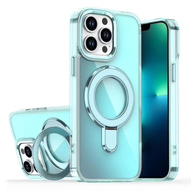For iPhone 13 Pro Max Plating Gradient Discolor MagSafe Holder Phone Case