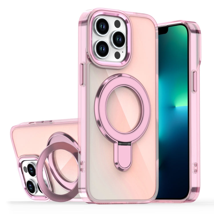 For iPhone 13 Pro Plating Gradient Discolor MagSafe Holder Phone Case