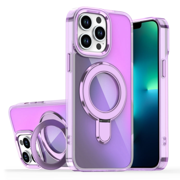 For iPhone 13 Pro Plating Gradient Discolor MagSafe Holder Phone Case