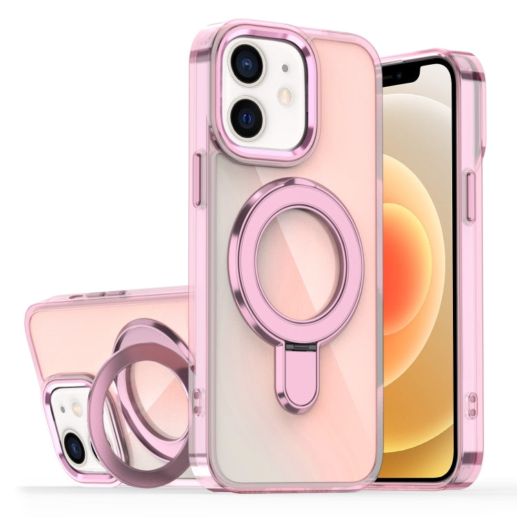 For iPhone 12 / 12 Pro Plating Gradient Discolor MagSafe Holder Phone Case