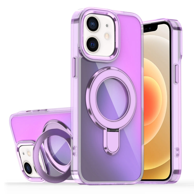 For iPhone 12 / 12 Pro Plating Gradient Discolor MagSafe Holder Phone Case