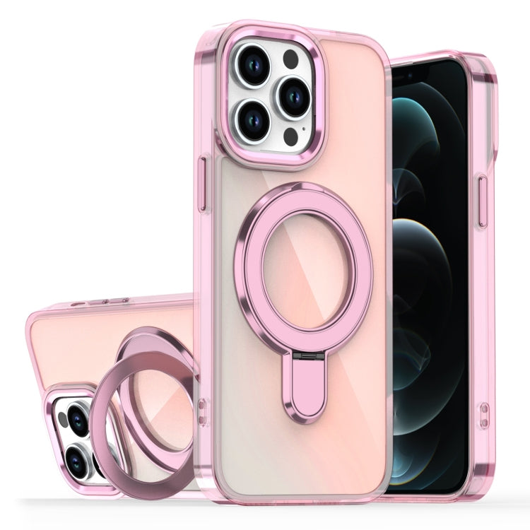 For iPhone 12 Pro Max Plating Gradient Discolor MagSafe Holder Phone Case