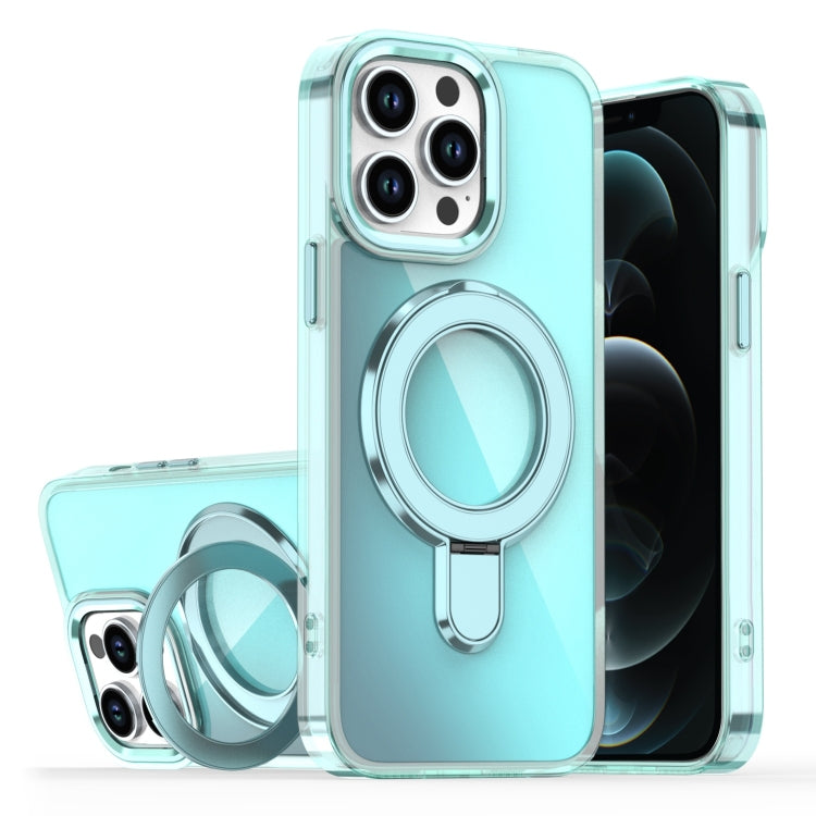 For iPhone 12 Pro Max Plating Gradient Discolor MagSafe Holder Phone Case