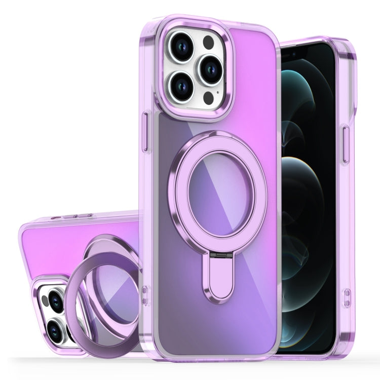 For iPhone 12 Pro Max Plating Gradient Discolor MagSafe Holder Phone Case