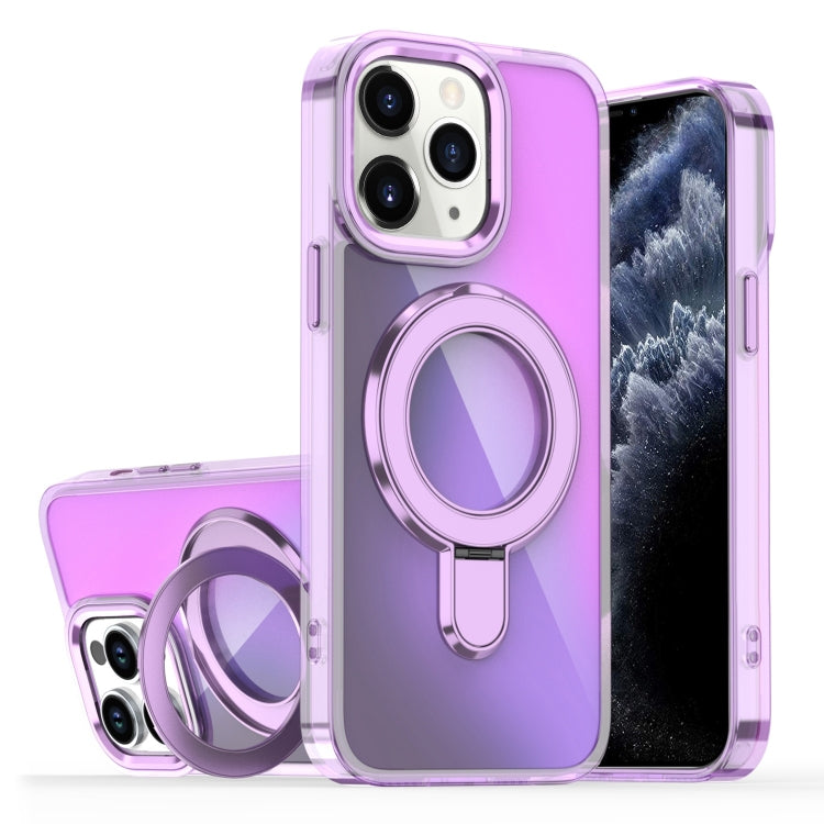 For iPhone 11 Pro Max Plating Gradient Discolor MagSafe Holder Phone Case