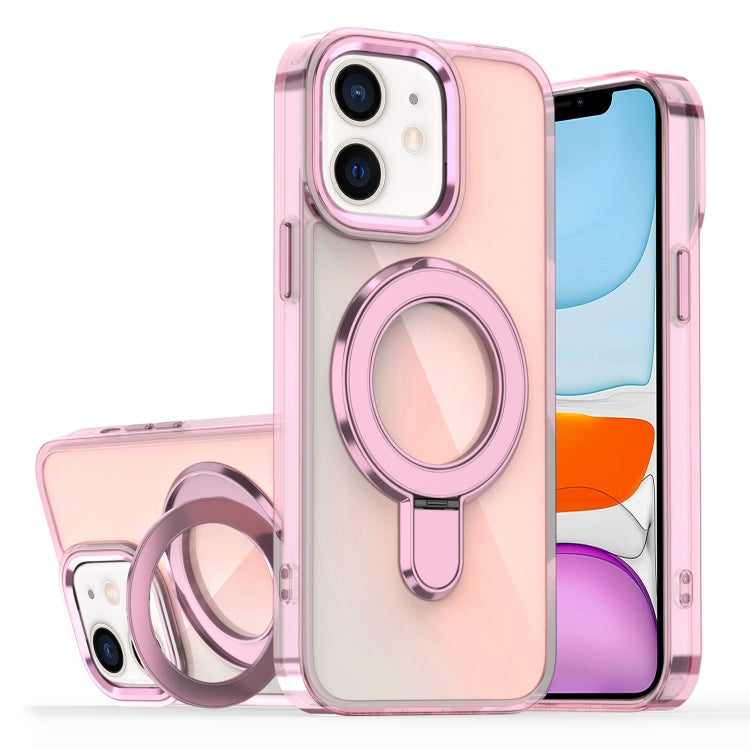 For iPhone 11 Plating Gradient Discolor MagSafe Holder Phone Case