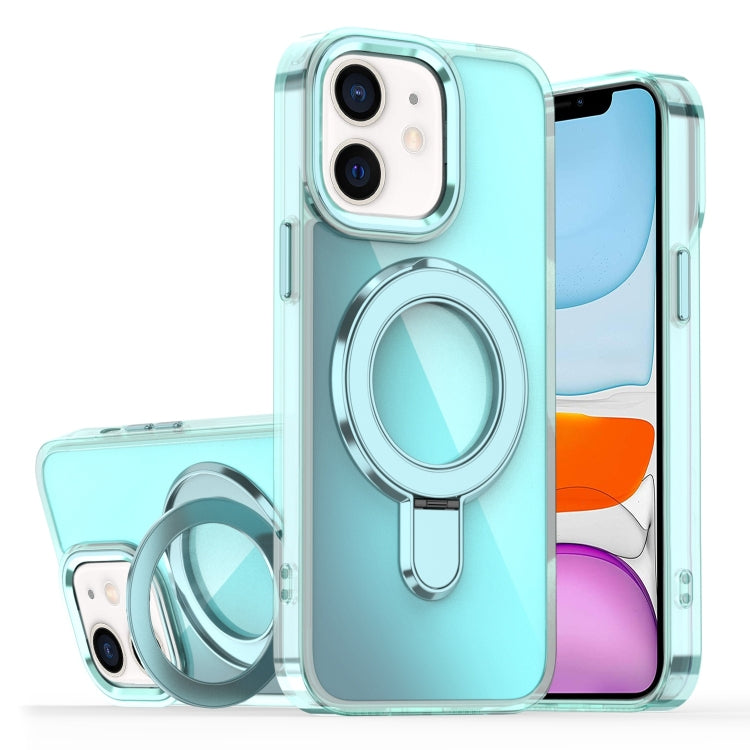 For iPhone 11 Plating Gradient Discolor MagSafe Holder Phone Case