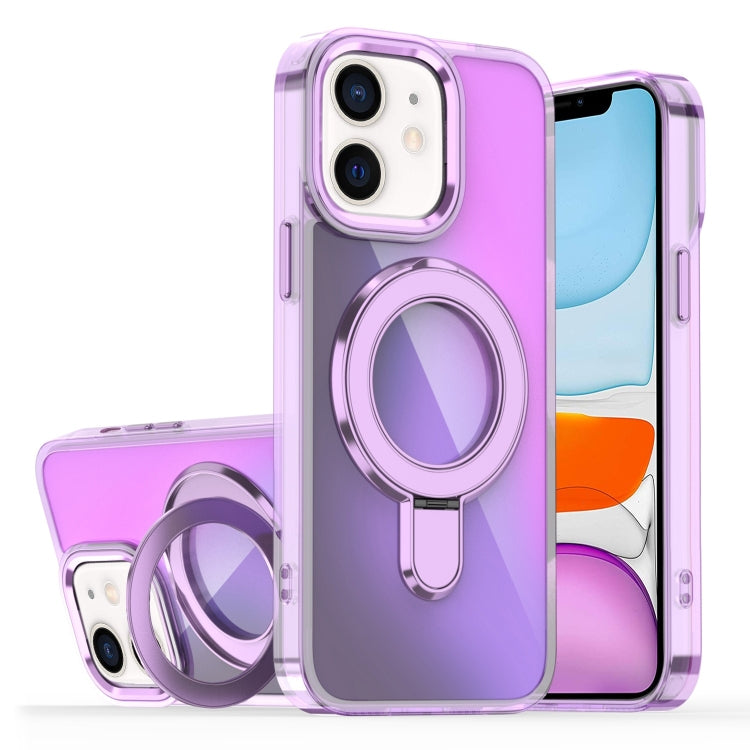 For iPhone 11 Plating Gradient Discolor MagSafe Holder Phone Case