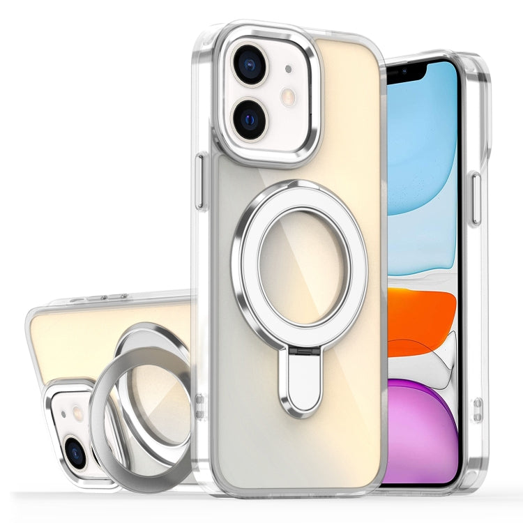 For iPhone 11 Plating Gradient Discolor MagSafe Holder Phone Case