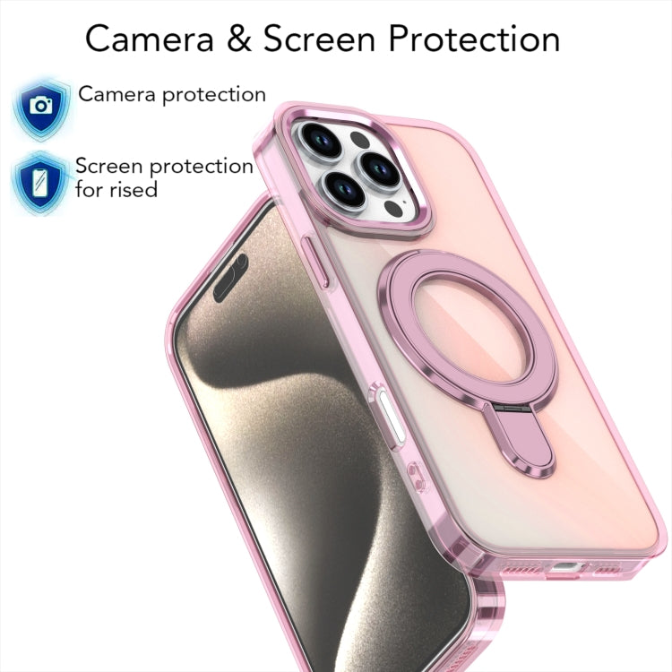 For iPhone 15 Pro Max Plating Gradient Discolor MagSafe Holder Phone Case