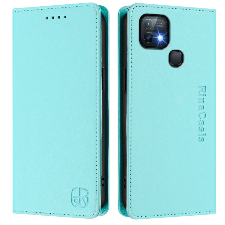 For Infinix Hot 10i RC01 Dual-Folded Magnetic Suction RFID Leather Phone Case