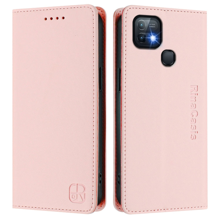 For Infinix Hot 10i RC01 Dual-Folded Magnetic Suction RFID Leather Phone Case