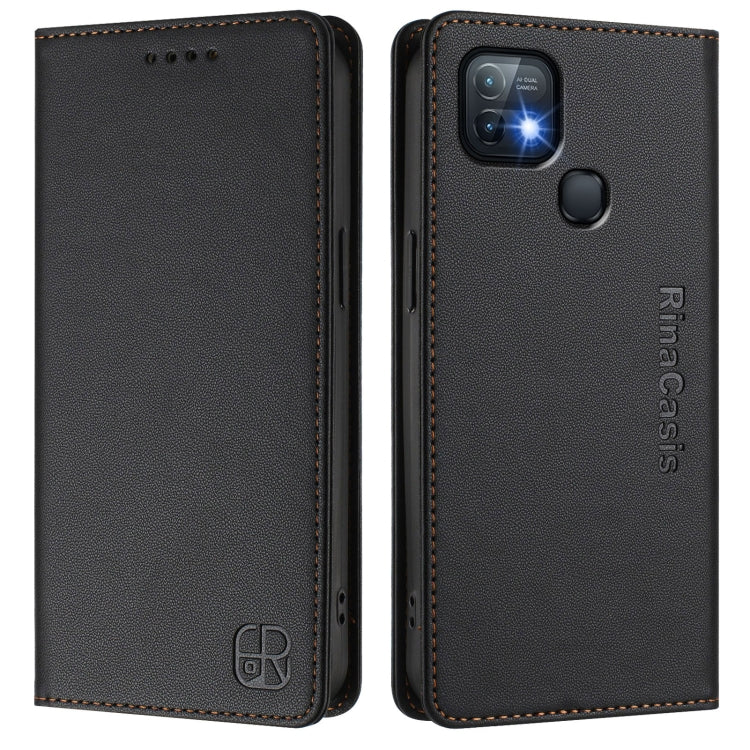 For Infinix Hot 10i RC01 Dual-Folded Magnetic Suction RFID Leather Phone Case