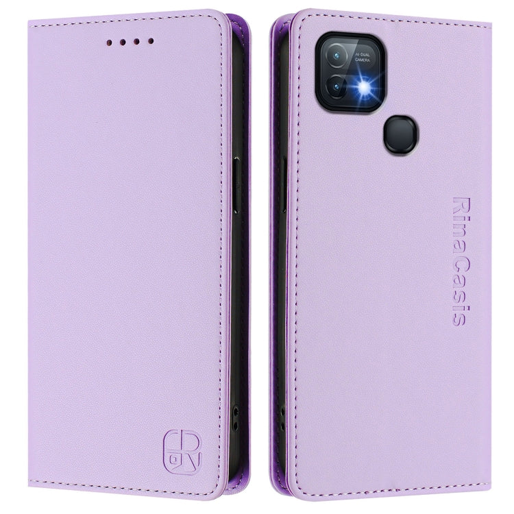 For Infinix Hot 10i RC01 Dual-Folded Magnetic Suction RFID Leather Phone Case