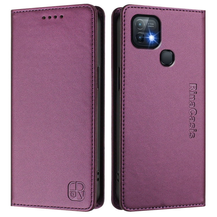 For Infinix Hot 10i RC01 Dual-Folded Magnetic Suction RFID Leather Phone Case