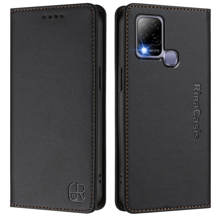 For Infinix Hot 10T / Hot 10S X689 RC01 Dual-Folded Magnetic Suction RFID Leather Phone Case