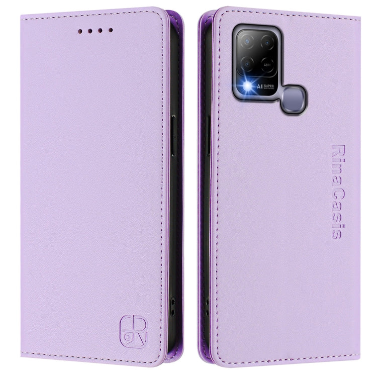 For Infinix Hot 10T / Hot 10S X689 RC01 Dual-Folded Magnetic Suction RFID Leather Phone Case