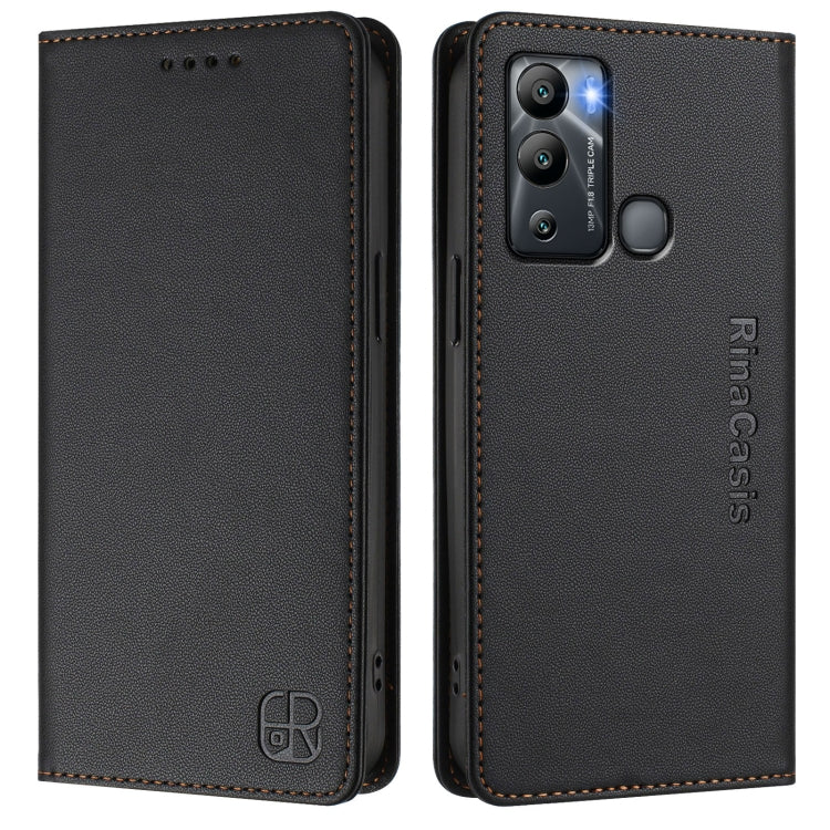 For Infinix Hot 12i / Hot 20i RC01 Dual-Folded Magnetic Suction RFID Leather Phone Case