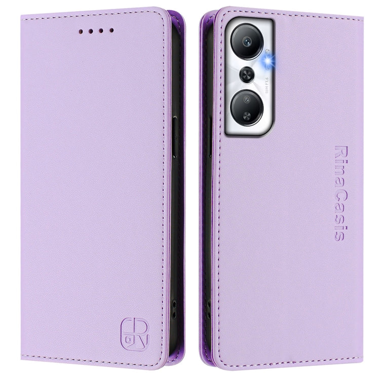 For Infinix Hot 20 4G RC01 Dual-Folded Magnetic Suction RFID Leather Phone Case