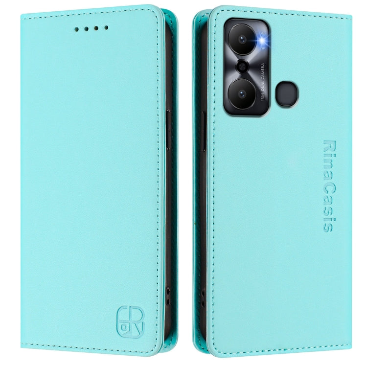For Infinix Hot 20 Play RC01 Dual-Folded Magnetic Suction RFID Leather Phone Case