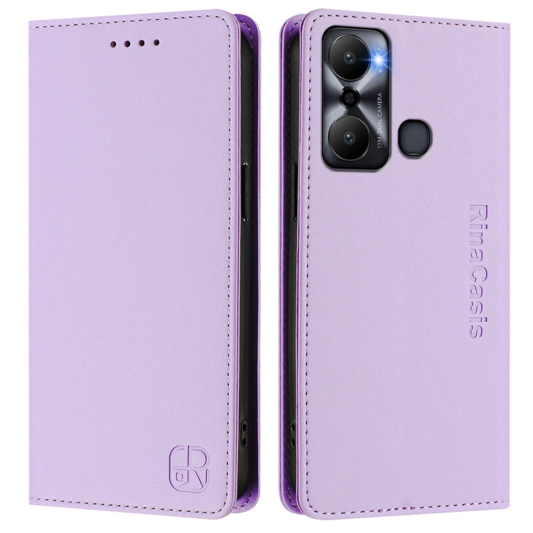 For Infinix Hot 20 Play RC01 Dual-Folded Magnetic Suction RFID Leather Phone Case
