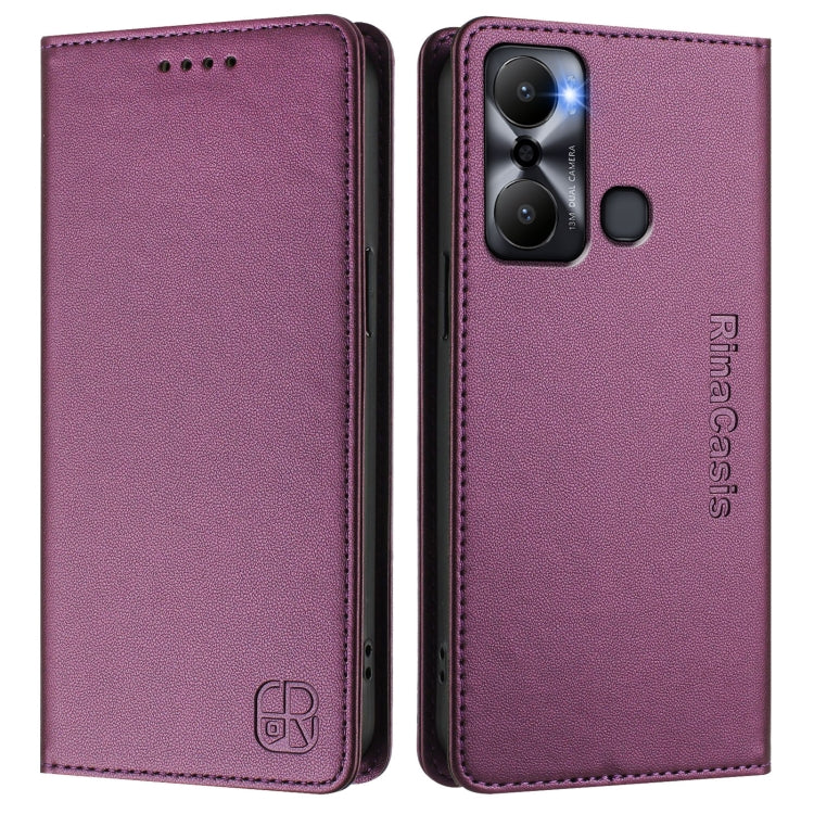 For Infinix Hot 20 Play RC01 Dual-Folded Magnetic Suction RFID Leather Phone Case