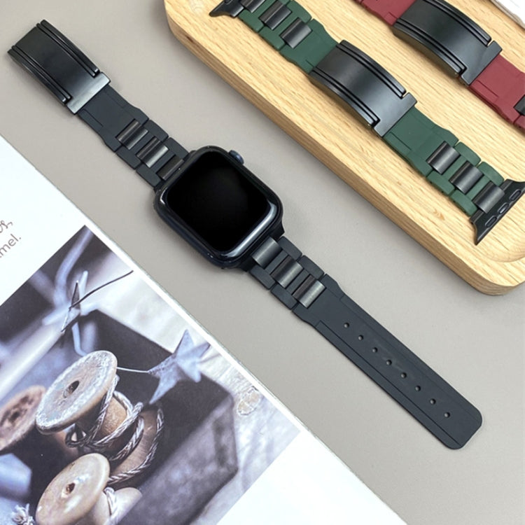For Apple Watch 46mm / 49mm / 45mm / 44mm T-shaped Magnetic Buckle Stainless Steel Rubber Watch Band